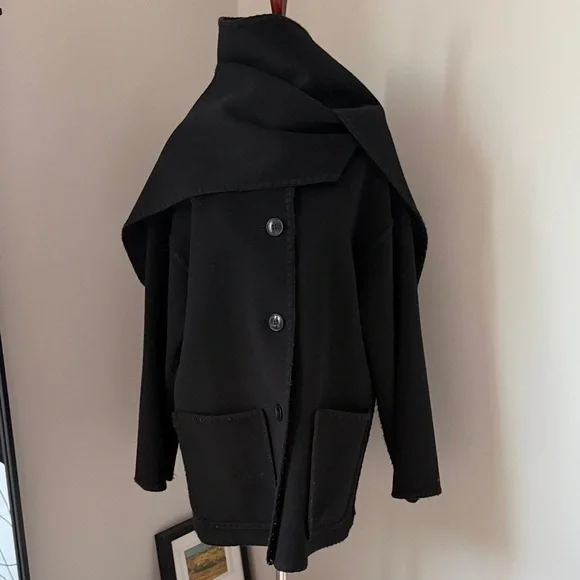 👘 Quince 👘 Double-Faced Merino Wool Scarf Coat Black S - Picture 10 of 16